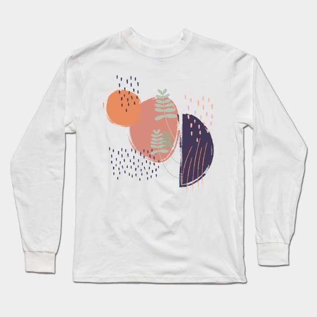 Abstract shapes dots and leaves digital design Long Sleeve T-Shirt by My Black Dreams